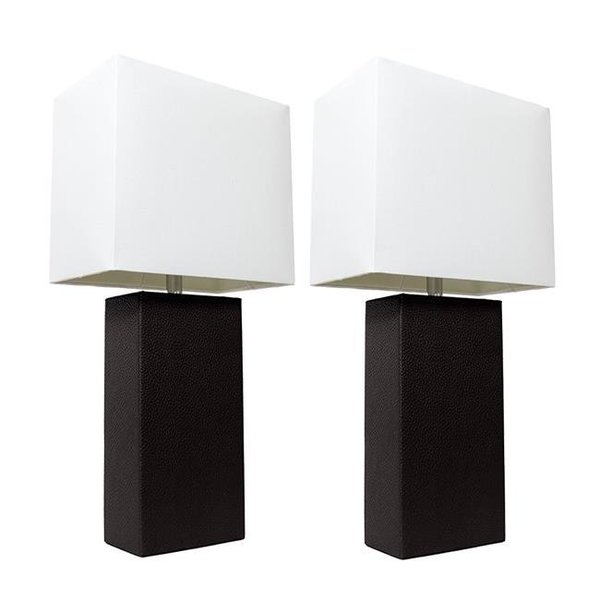 Supershine Elegant Designs Modern Leather Table Lamp with White Fabric Shade - Black; Pack of 2 SU964851